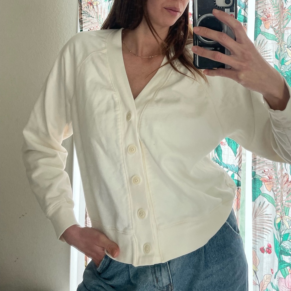 Alex Mill Davie Fleece Cardigan In Off White Size M - Picture 5 of 9